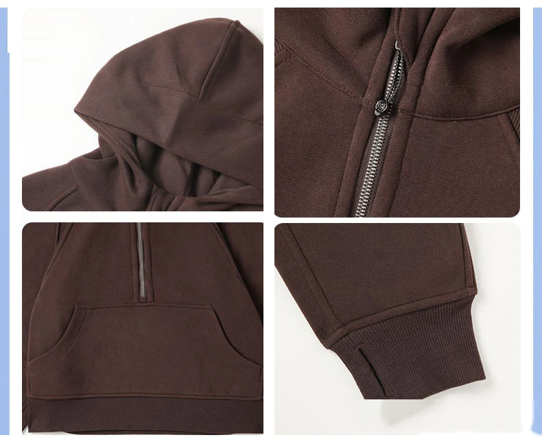 Customized autumn and winter cashmere warm hooded sweater outdoor fitness loose sports top women detail