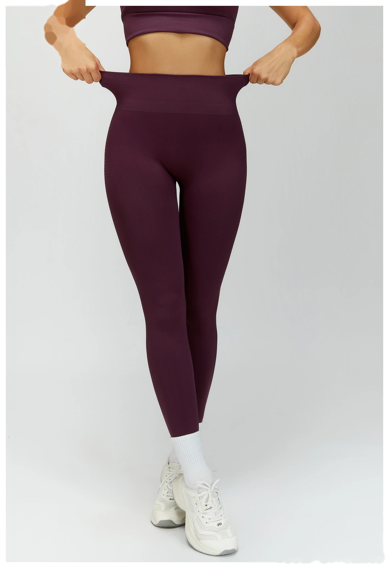 Custom EU/US High-Waisted Yoga Pants - Seamless Butt-Lifting Ribbed Waist Tummy-Control Leggings for Running Gym detail