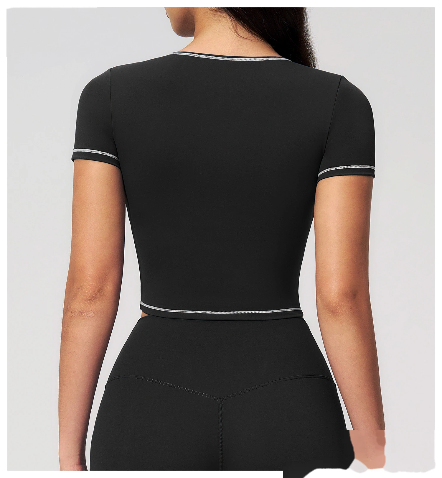 Women's Yoga Short Sleeve Top, Skinny Crop Waist Color Block Outdoor Quick Dry Running Fitness Sports Tee detail