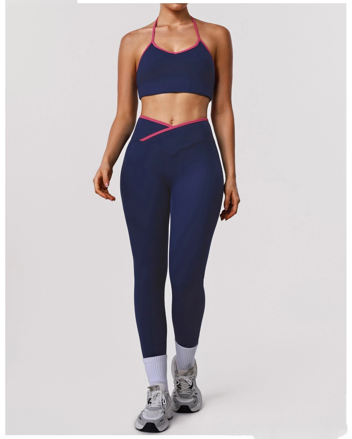 Women's Customizable Halter Neck Yoga Sports Bra Set - High-Elastic Comfortable Open Back Activewear for Yoga & Fitness detail
