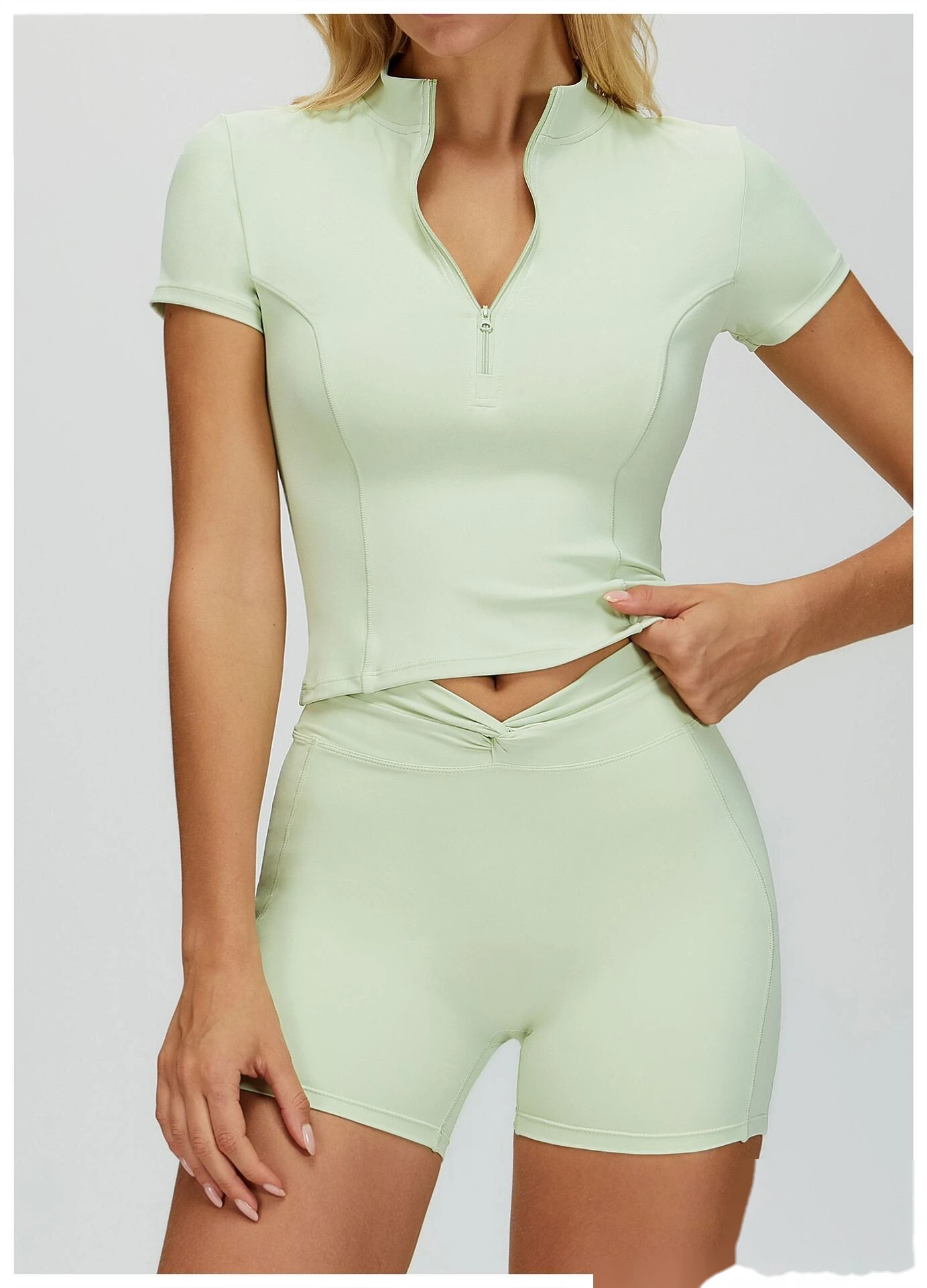 Custom Women’s Naked-Feel Running Top - Stand-Collar Zipper Tight Fitness Yoga Short Sleeve T-Shirt detail