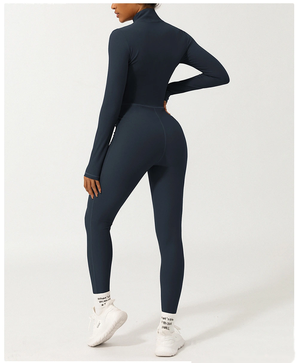 Customized zipper thread long sleeve yoga jumpsuit fitness exercise jumpsuit yoga clothes detail