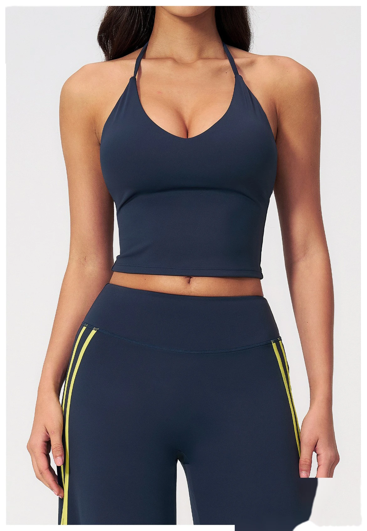 Custom Women Halter Sports Vest, V Neck Slim Yoga Top With Padded Bra Outer Wear Workout Tank Top detail