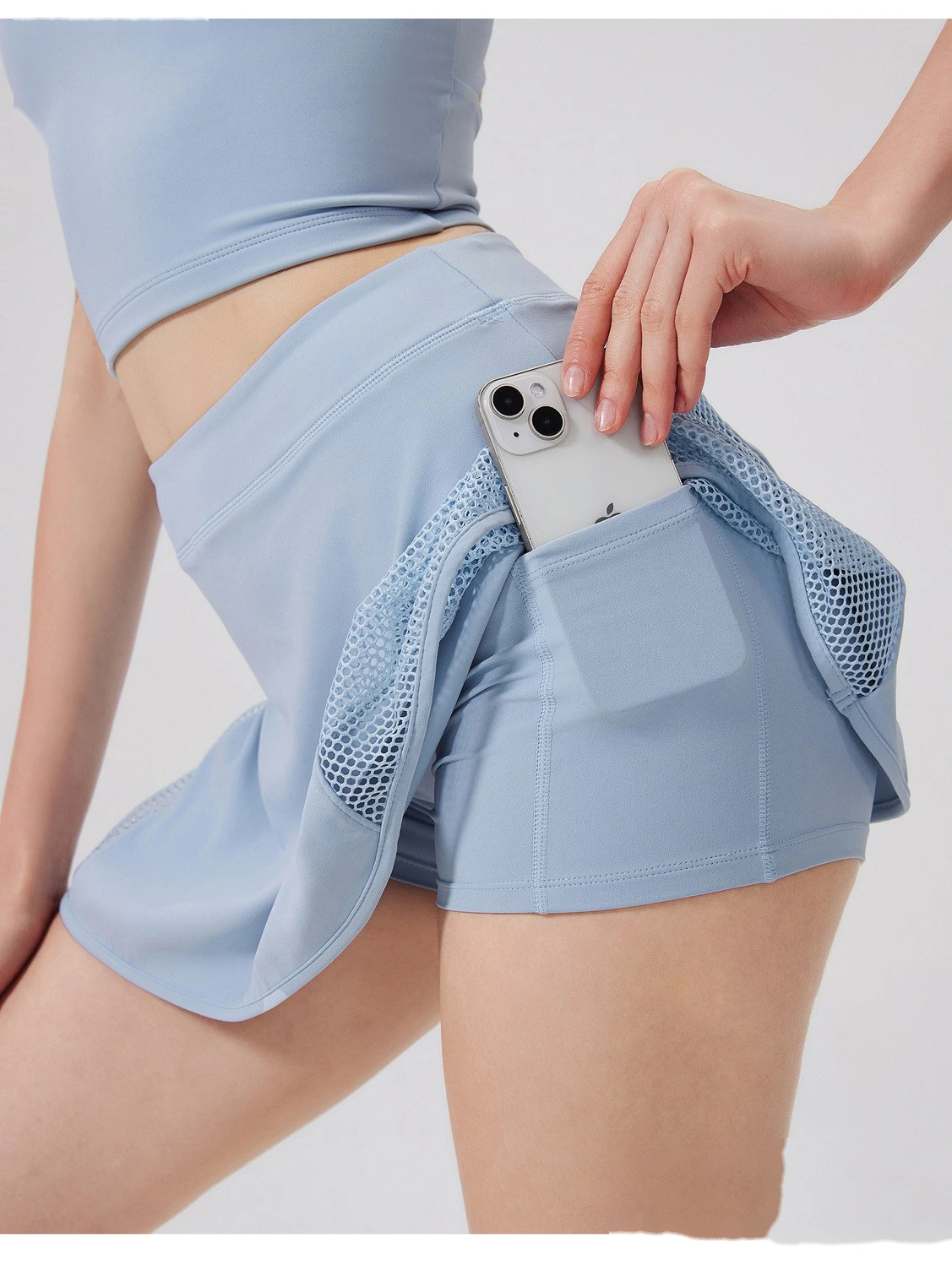 Custom mesh sports skirt nude yoga skirt comfortable anti-exposure skirt pants breathable hollow skirt detail