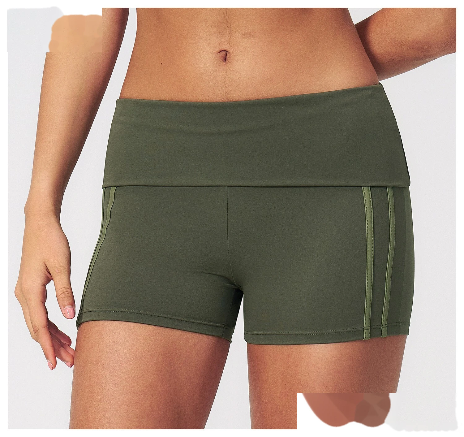 Custom European American Fitness Shorts, High Waist Roll Waist Peach Hip Elastic Naked Feel Tight Yoga Shorts For Women detail
