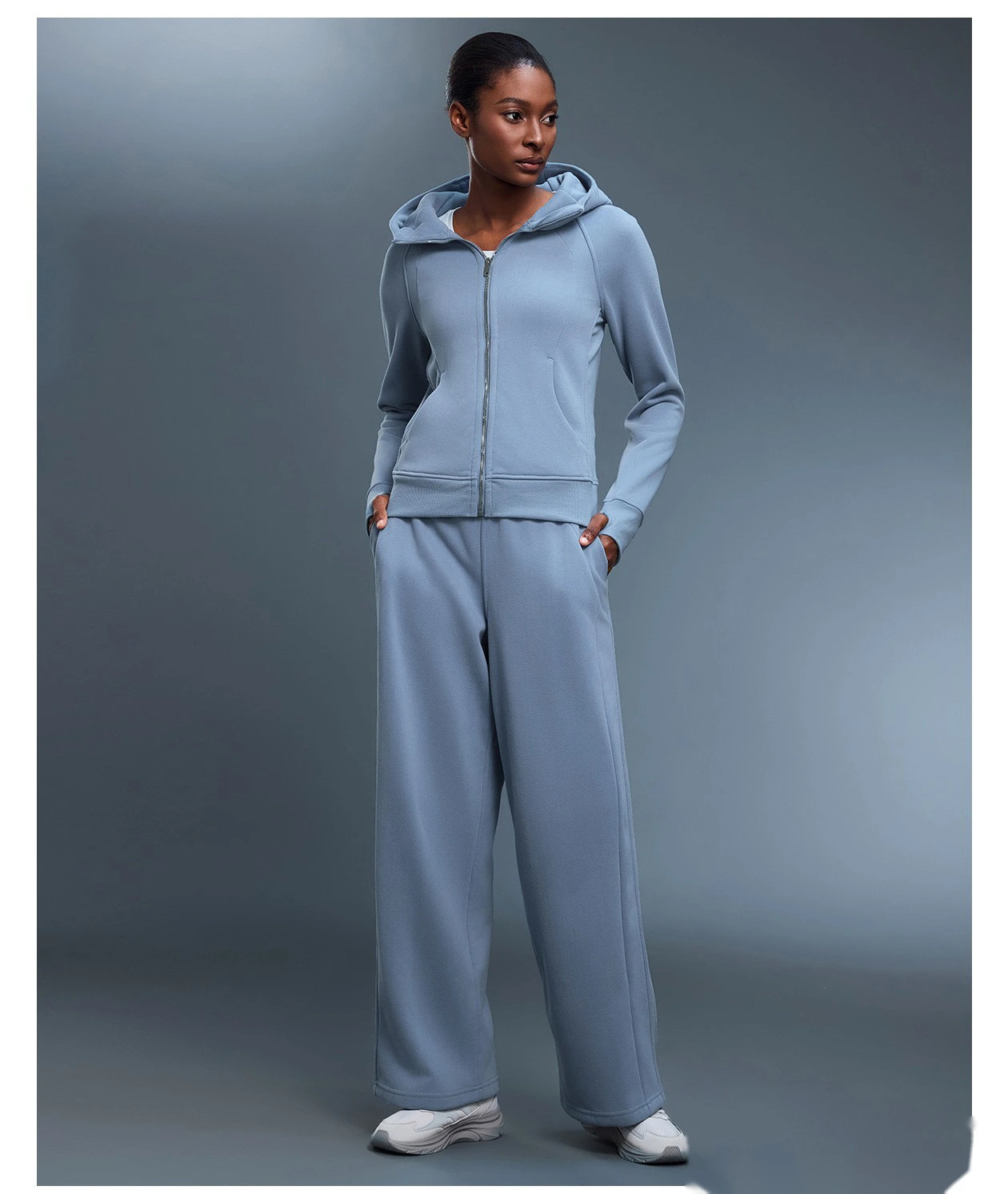 Customized autumn and winter plus velvet thick straight wide-leg pants loose warm sports pants detail