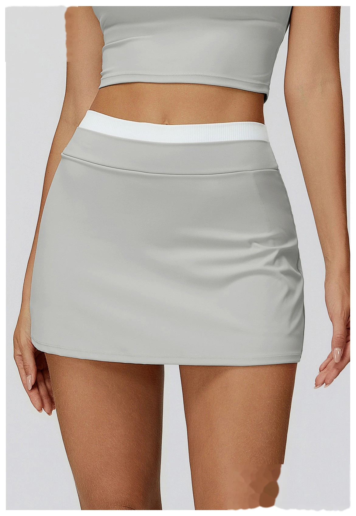 Customizable Naked-Feel Athletic Skirt | Women's Contrast High-Waist Ribbed, Fake Two-Piece, Anti-Slip detail