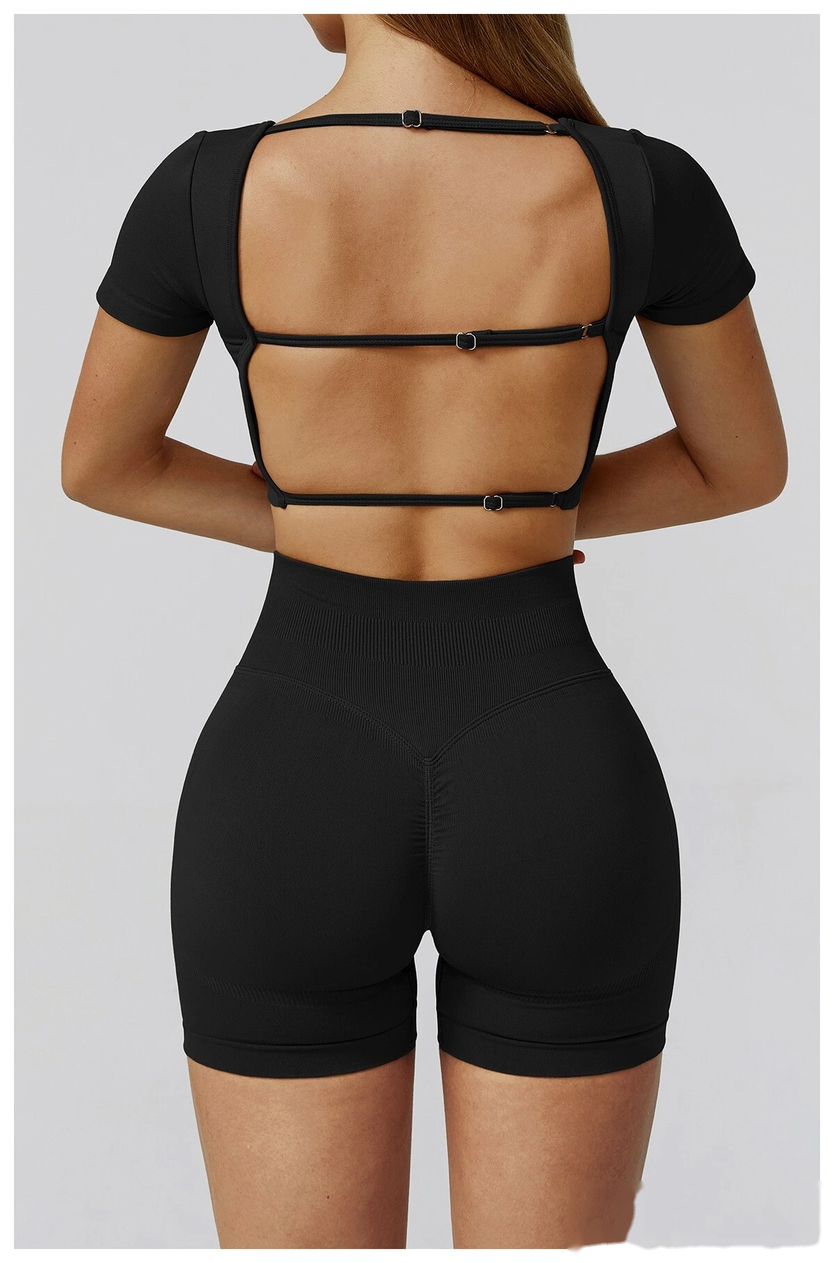Customized seamless yoga clothes women's hollow back slim short-sleeved sports tops detail