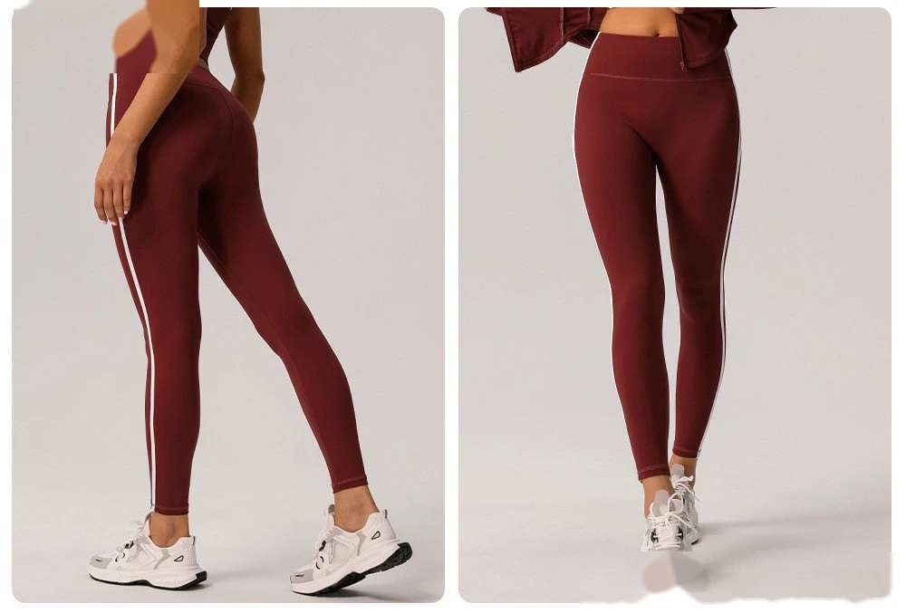 Customized European and American contrast high waist nude yoga pants ladies running fitness tight sports pants detail