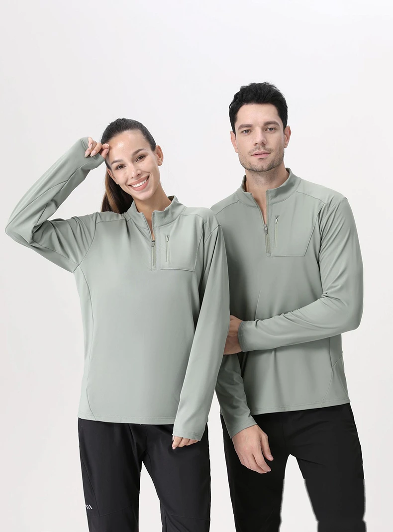 Customized men's semi-zipper outdoor sports and leisure running sweat-absorbing long-sleeved T-shirt detail