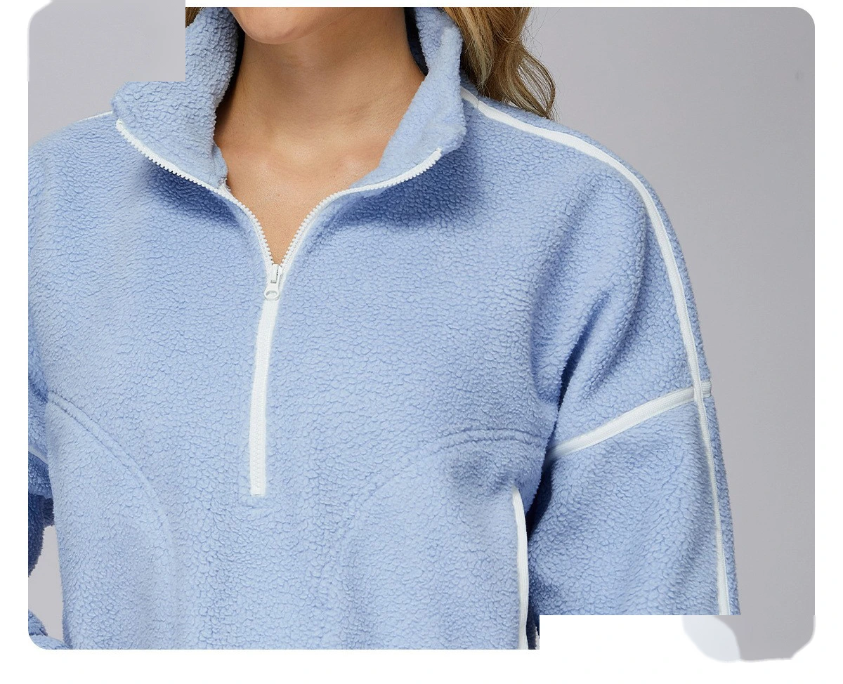 Customized autumn and winter stand-up collar windproof and warm polar fleece coat women's cashmere sports sweater detail