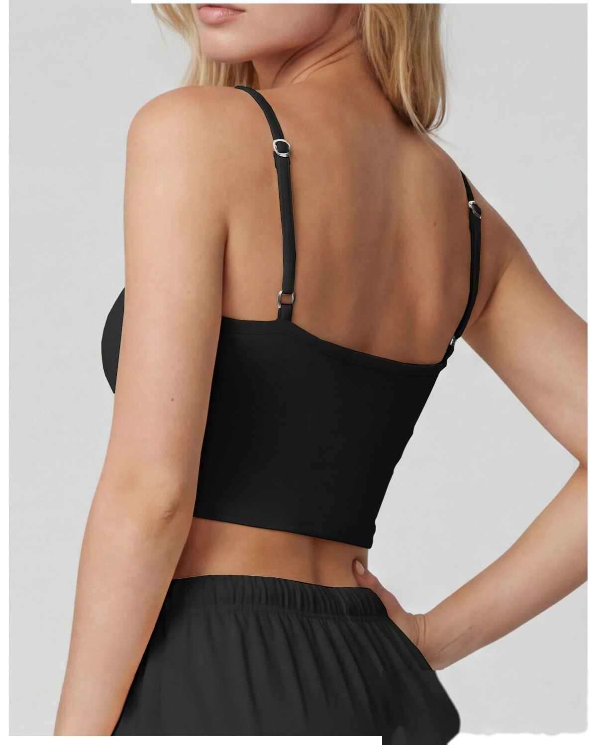 Color Block Fake Two-Piece Sports Tank, Thin Strap Beauty Back Yoga Cami with Padded Cups for Pilates Training detail
