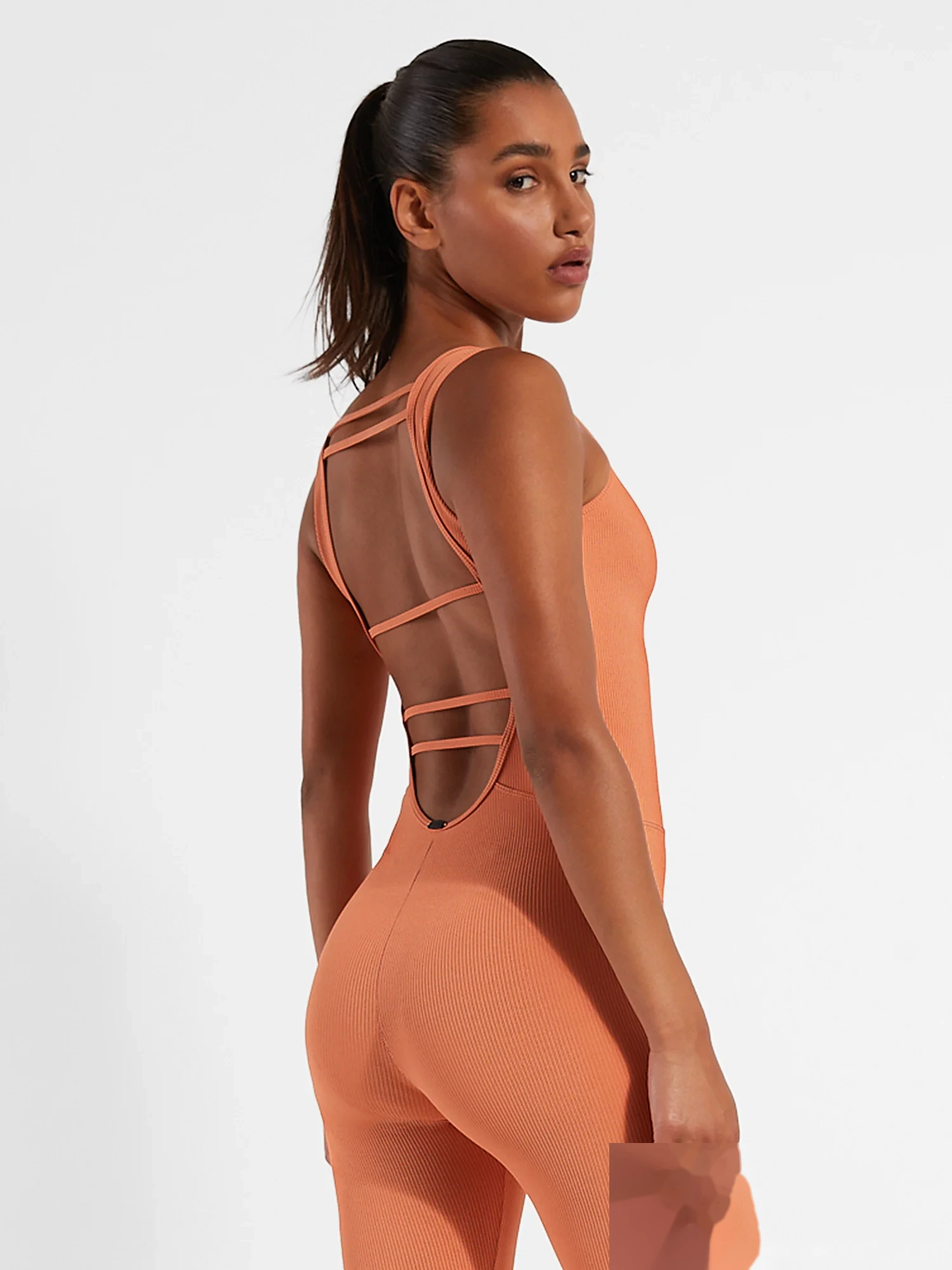 Women's fashion high elastic yoga jumpsuit sports fitness clothes detail