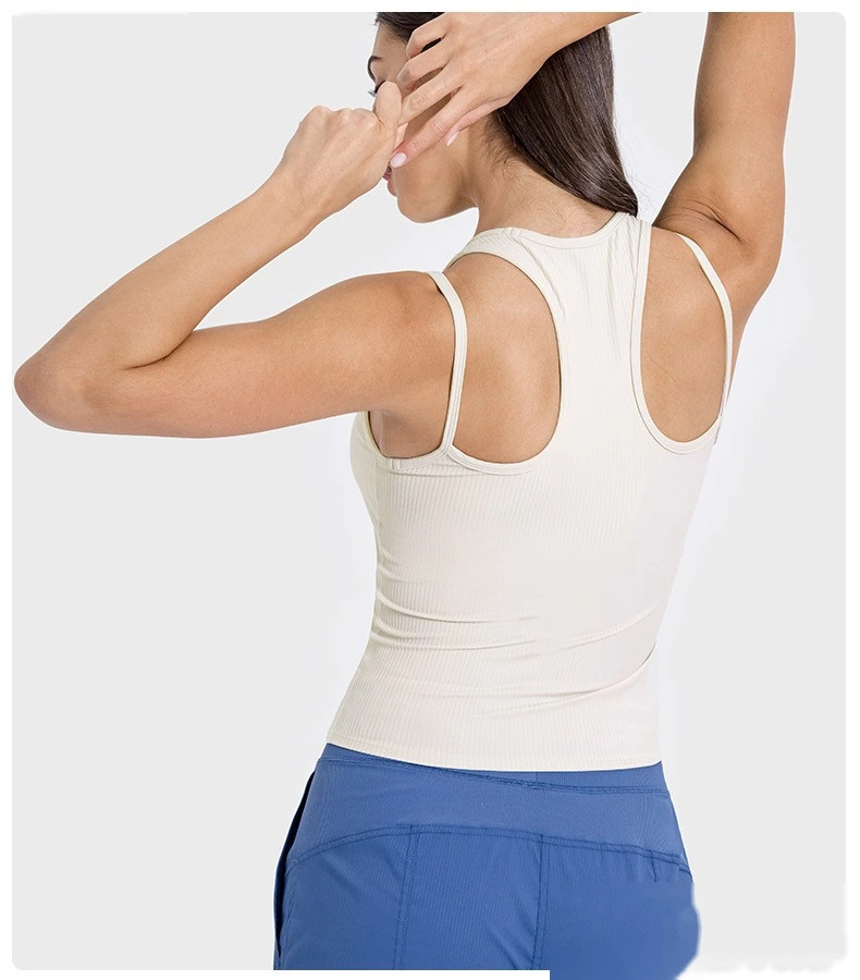 Customized rib new breathable I-shaped back yoga vest with chest pad female fitness bra top detail