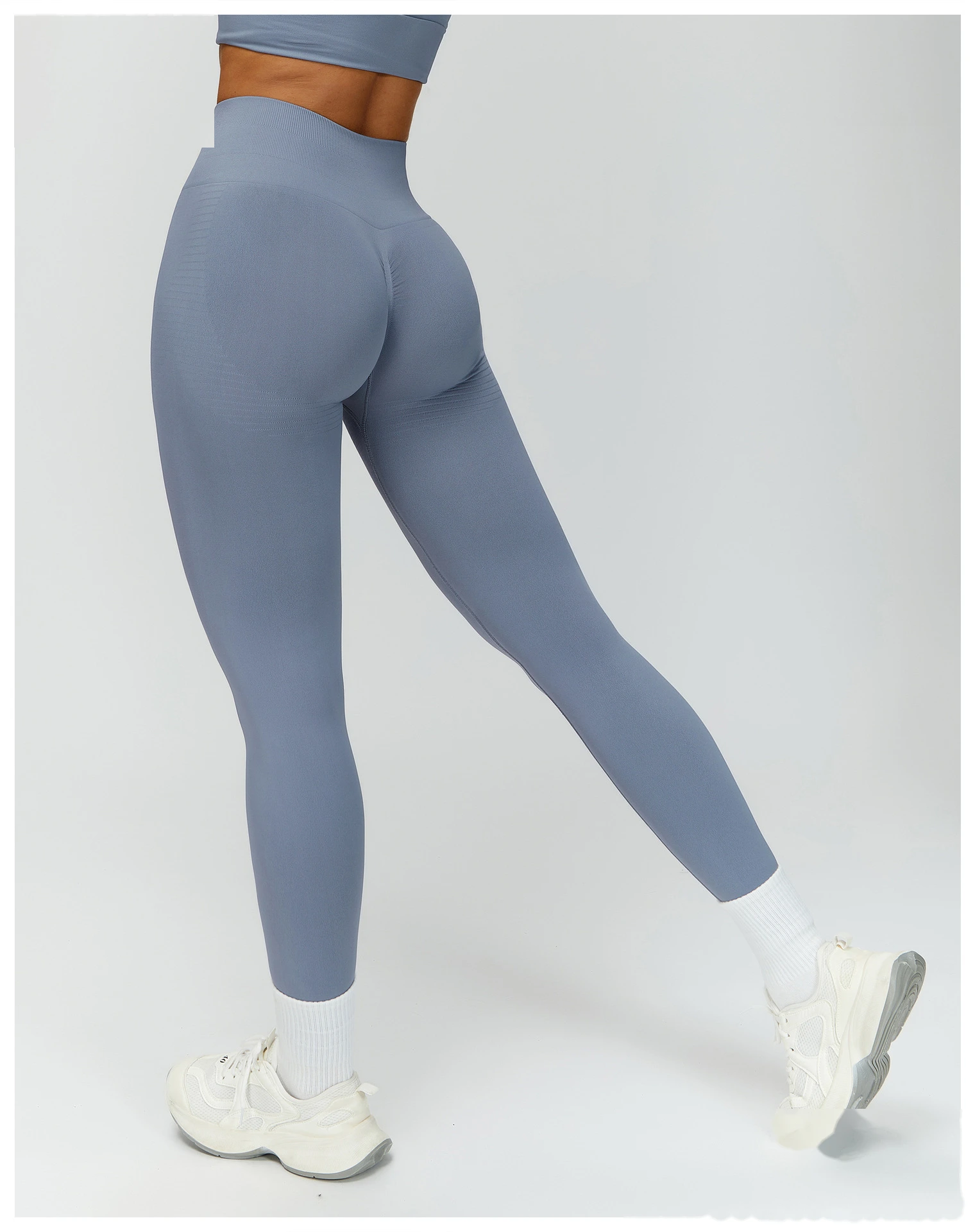 Custom EU/US High-Waisted Yoga Pants - Seamless Butt-Lifting Ribbed Waist Tummy-Control Leggings for Running Gym detail