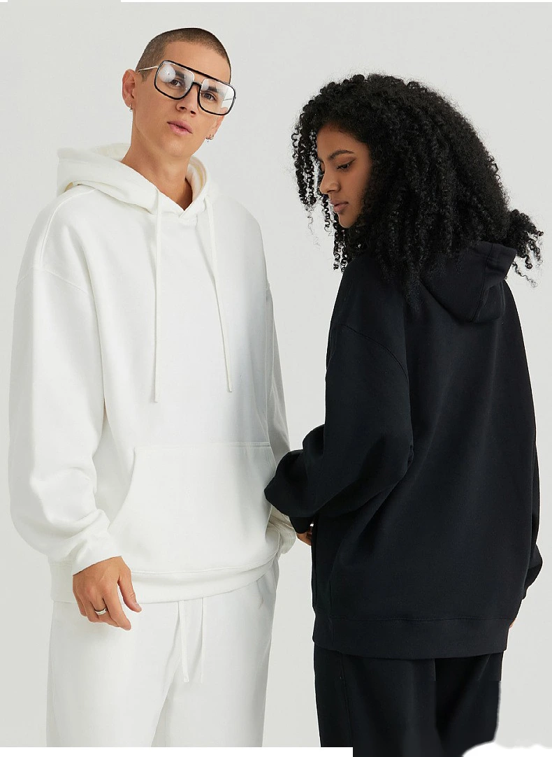 Customized plush napped pullover sweater for men and women loose solid color hoodie detail
