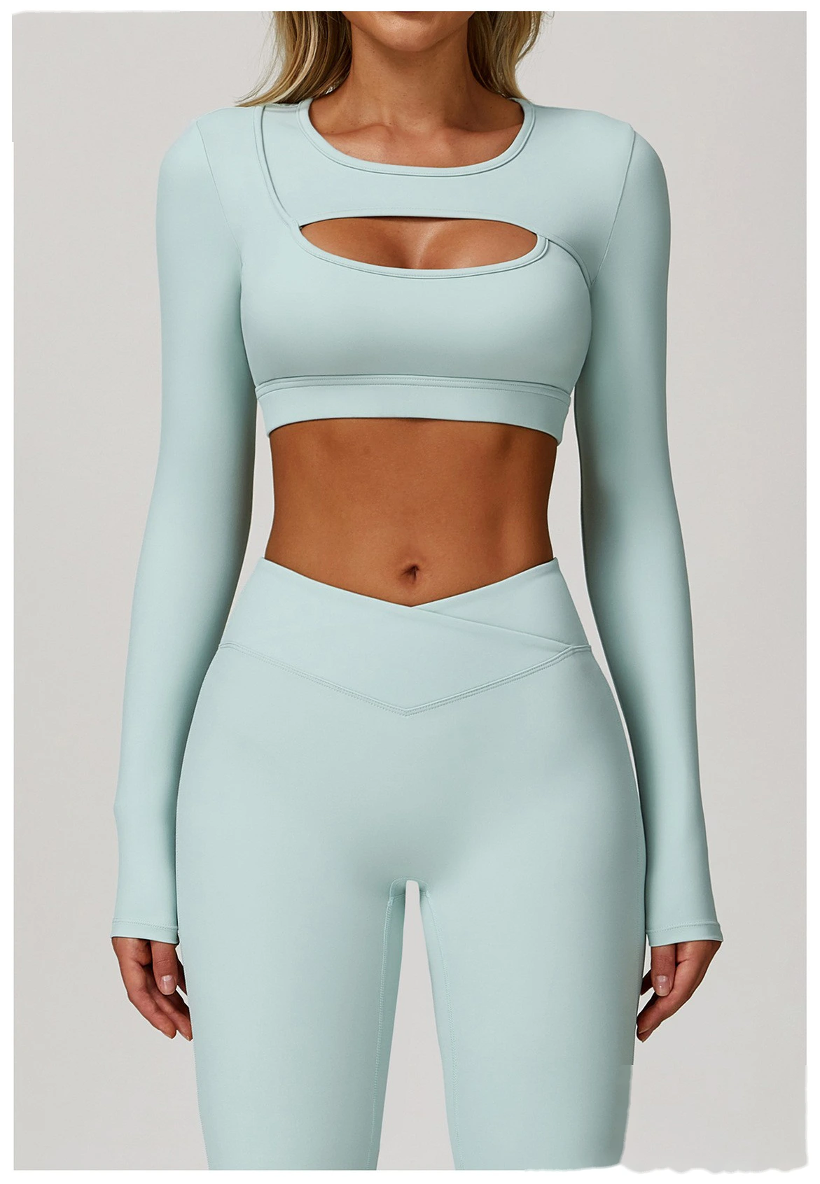 Customized tight-fitting yoga long sleeve earthquake-proof exercise hollow T-shirt running fitness yoga top detail