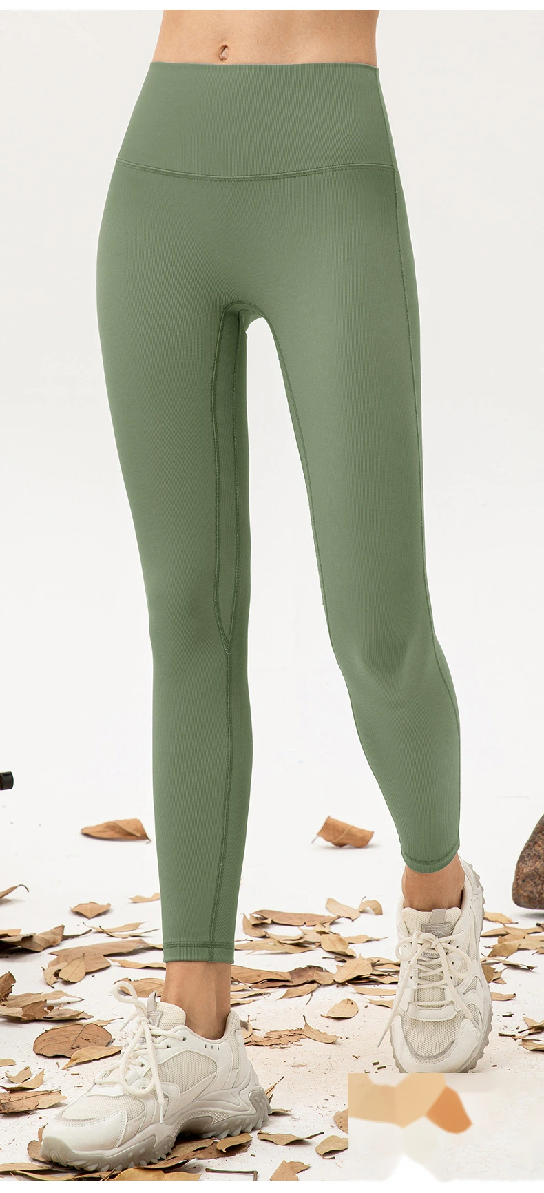 Women high waisted leggings front no seam yoga workout pants detail