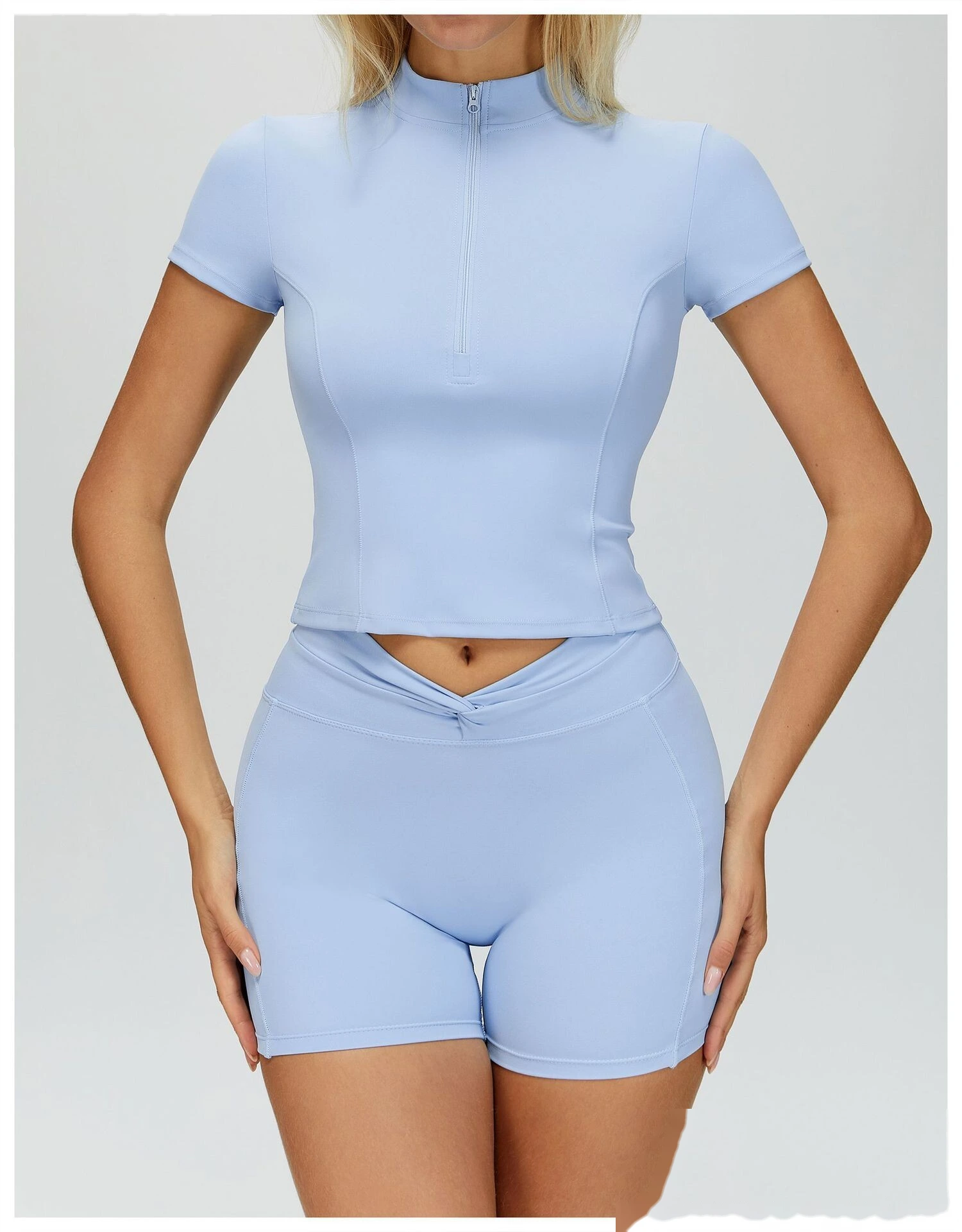 Custom Women’s Naked-Feel Running Top - Stand-Collar Zipper Tight Fitness Yoga Short Sleeve T-Shirt detail