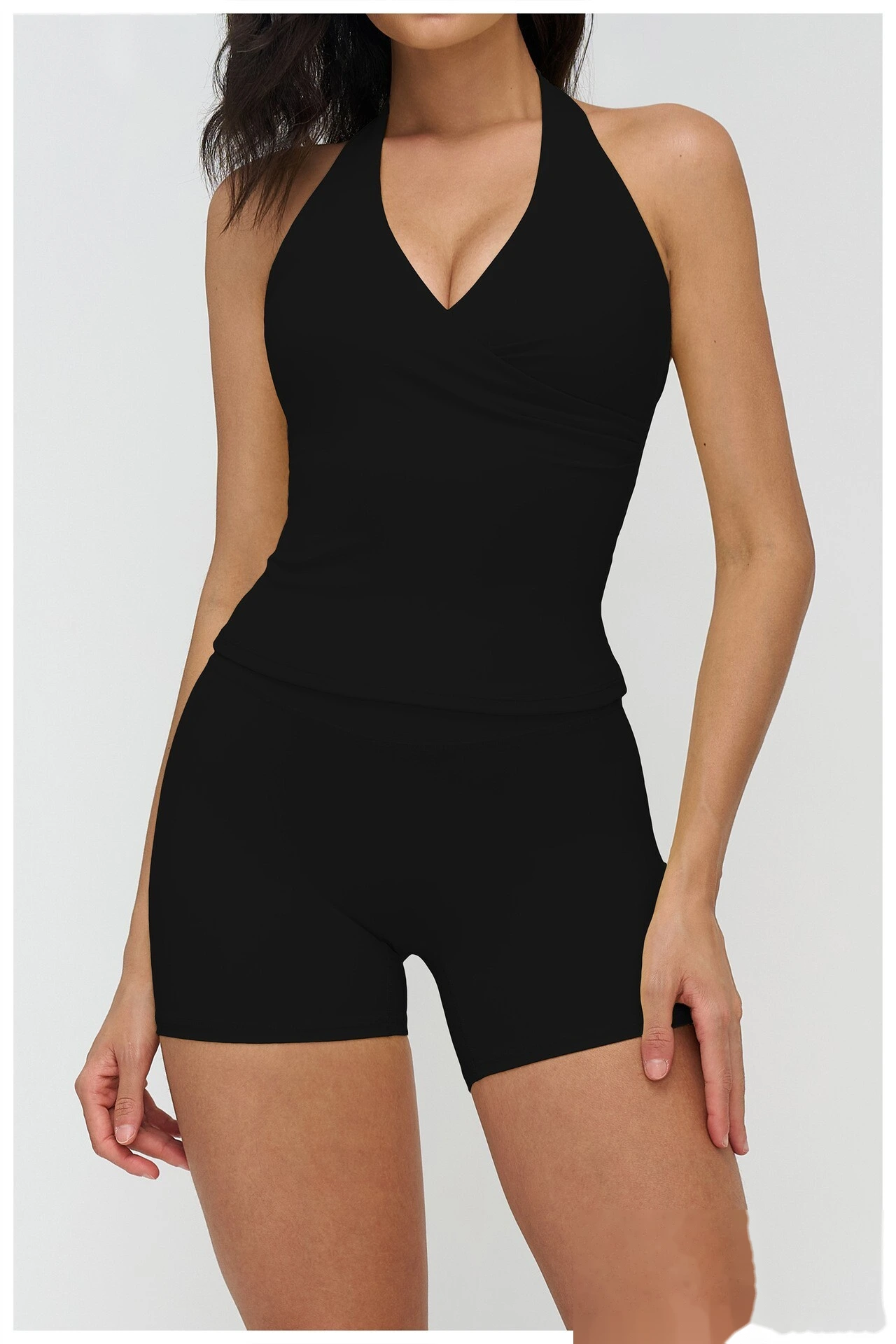 Custom V-Neck Halter Yoga Tank Top - Slim Fit Open Back Sports Bra for Running detail