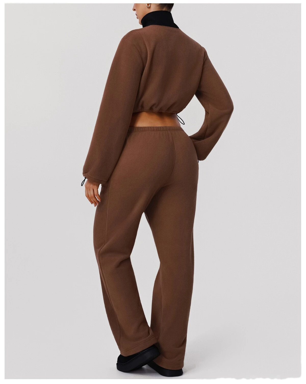 Custom Fleece Lounge Set - Women's Winter Warm Stand Collar Jacket & Wide-Leg Pants Sports Suit detail