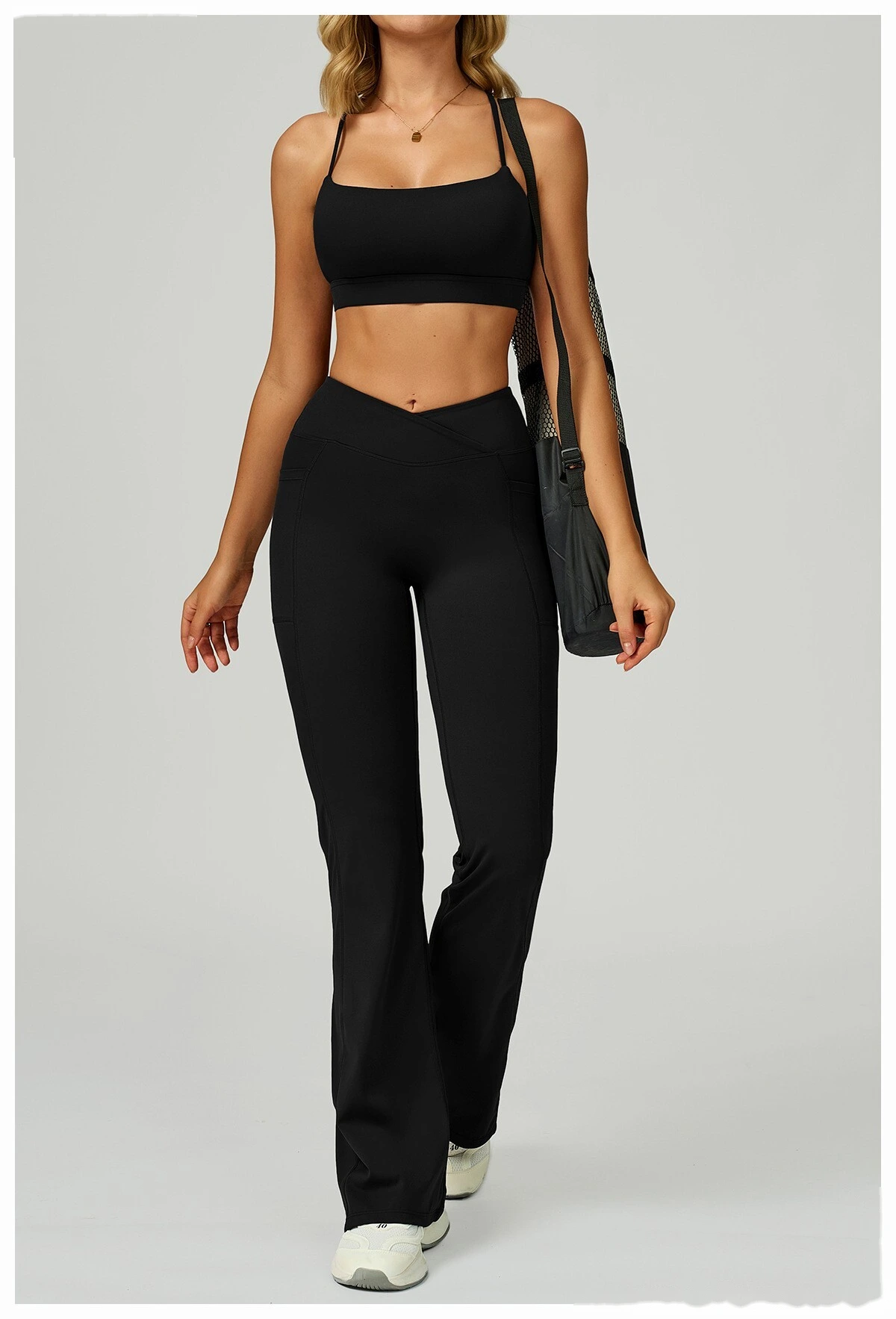 Custom Crossover Waist Yoga Leggings for Women - High-Waisted High-Stretch Micro-Flare Pants, Outdoor Sports Gym Running detail