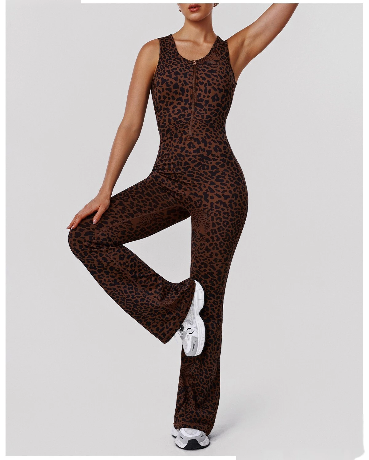 Custom Leopard Print Yoga Bodysuit - Women's Open Back Flared Butt-Lifting Sexy Casual Sports Jumpsuit detail