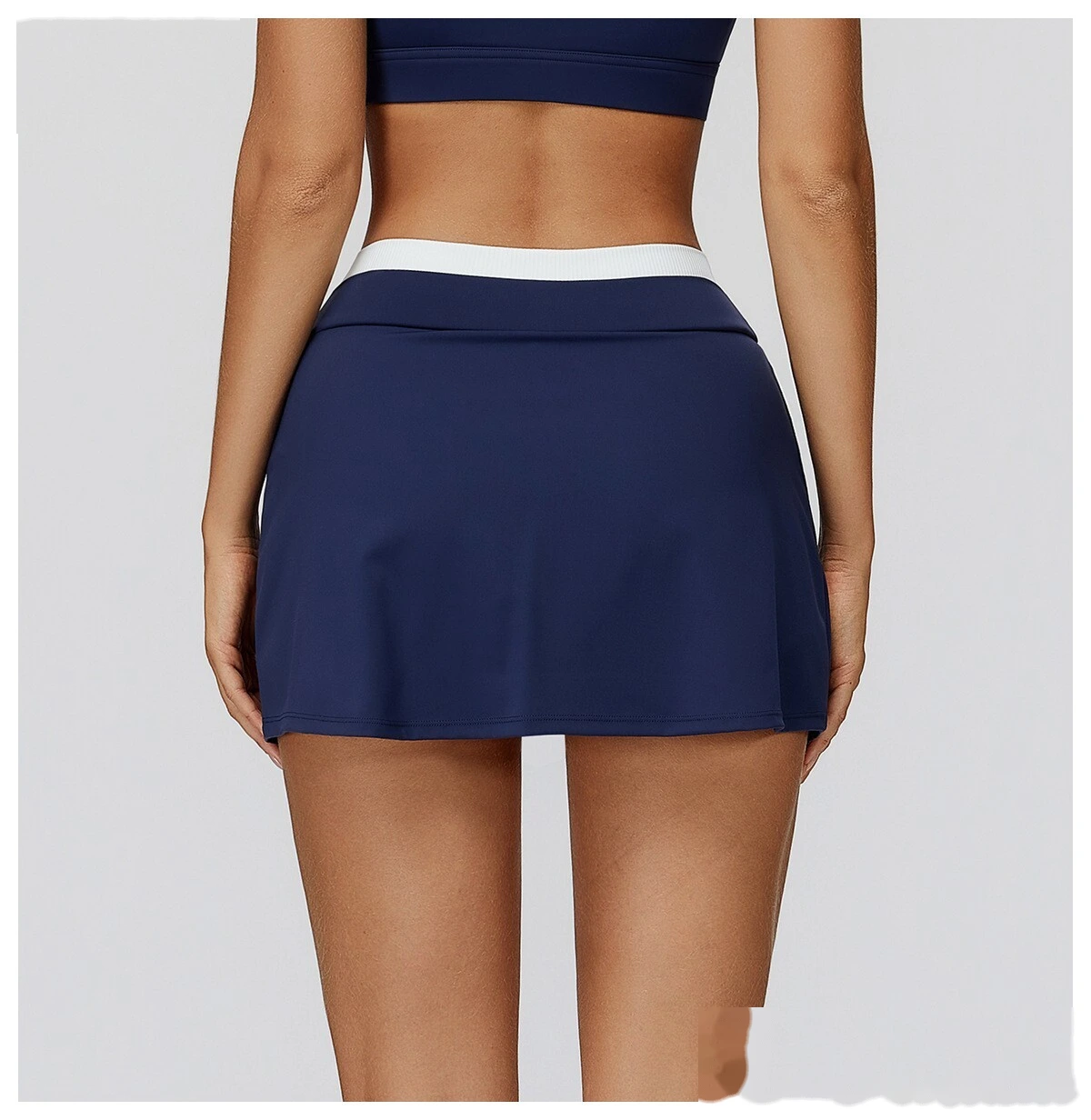Customizable Naked-Feel Athletic Skirt | Women's Contrast High-Waist Ribbed, Fake Two-Piece, Anti-Slip detail
