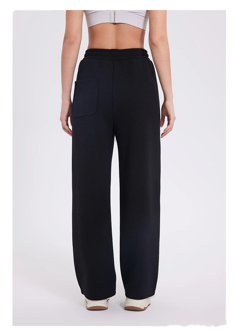 Custom autumn and winter sports pants women's classic three-bar padded high waist casual straight pants detail