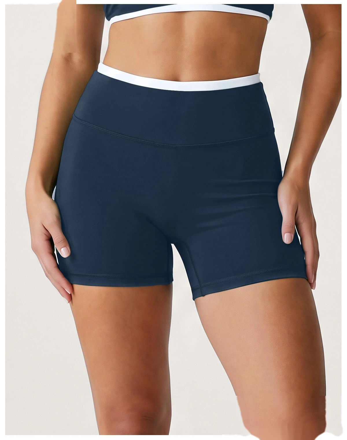 Custom Logo High Waisted Three Quarter Leggings, Stretch Slimming Athletic Shorts for Daily Workout detail