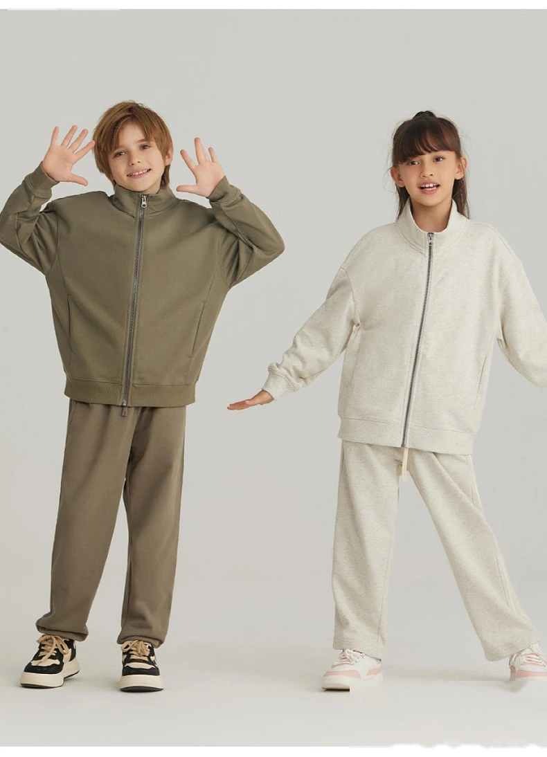Customized spring and autumn cotton terry collar zipper cardigan jacket loose sports suit for boys and girls detail