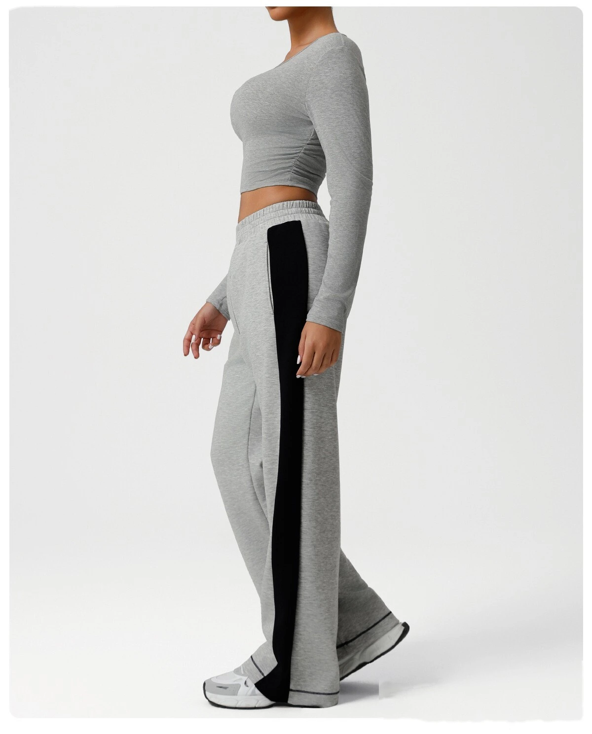 Customized European and American contrast yoga wide-leg pants loose sports casual pants fitness pants detail