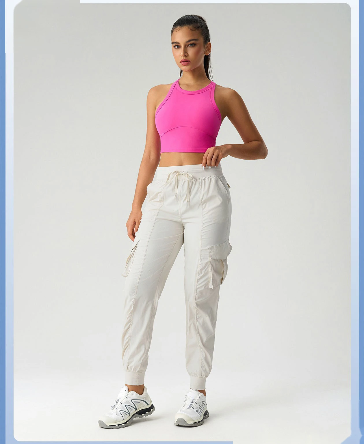 Custom-made light, quick-drying and breathable sports and fitness pants for women's outdoor leisure toe-binding overalls detail