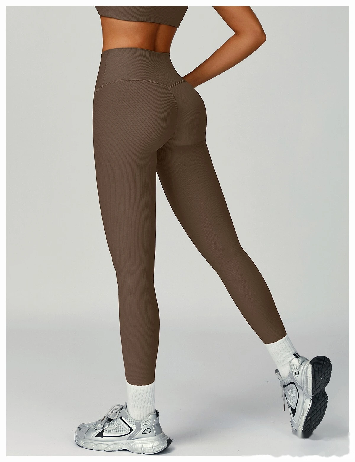 Threaded yoga pants, high waist, hips and slim tights, outdoor sports and running fitness clothes detail