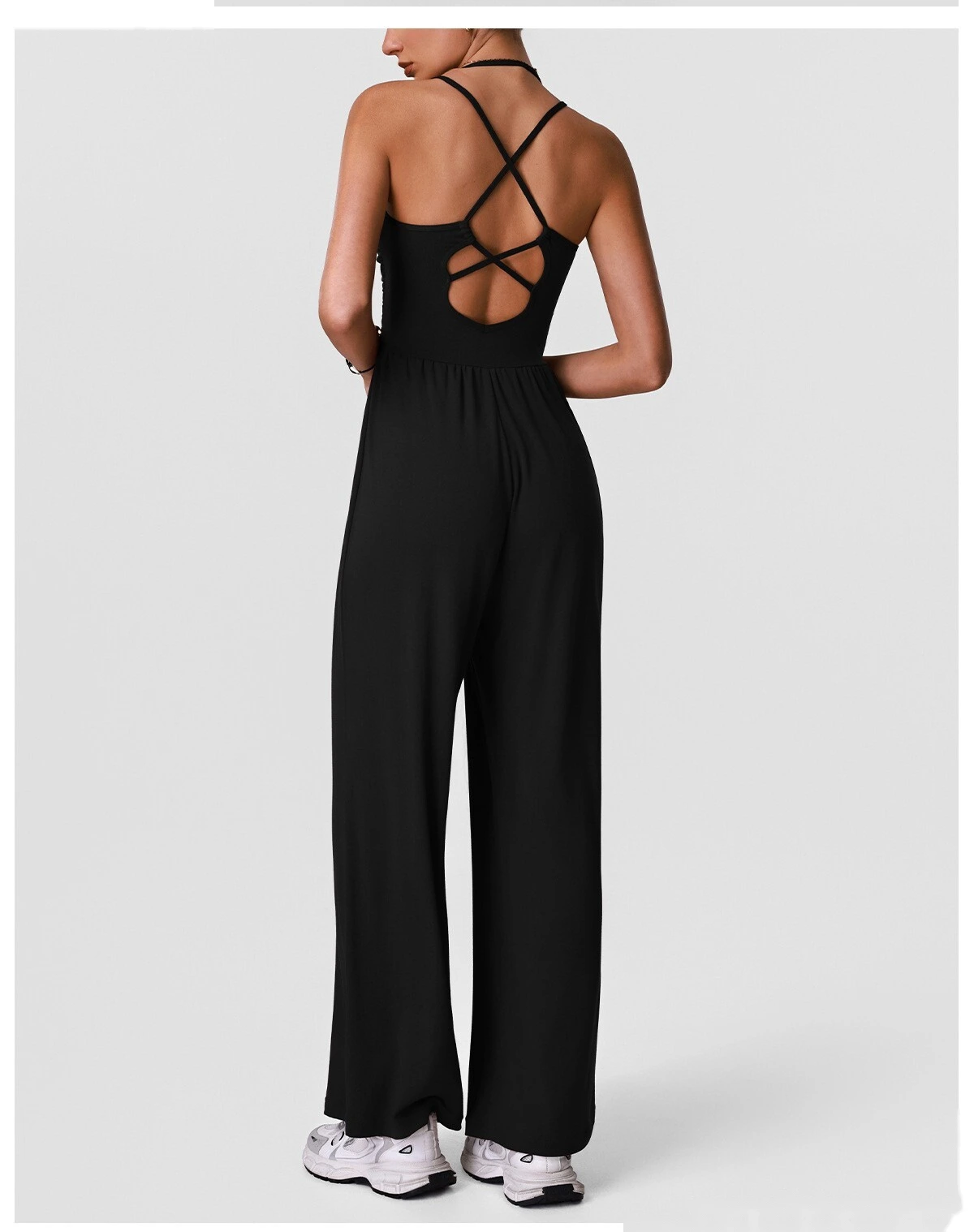 Women’s Halter Hollow Beauty Back Yoga Jumpsuit Casual Wide Leg One Piece Sportswear With Built-in Pads detail