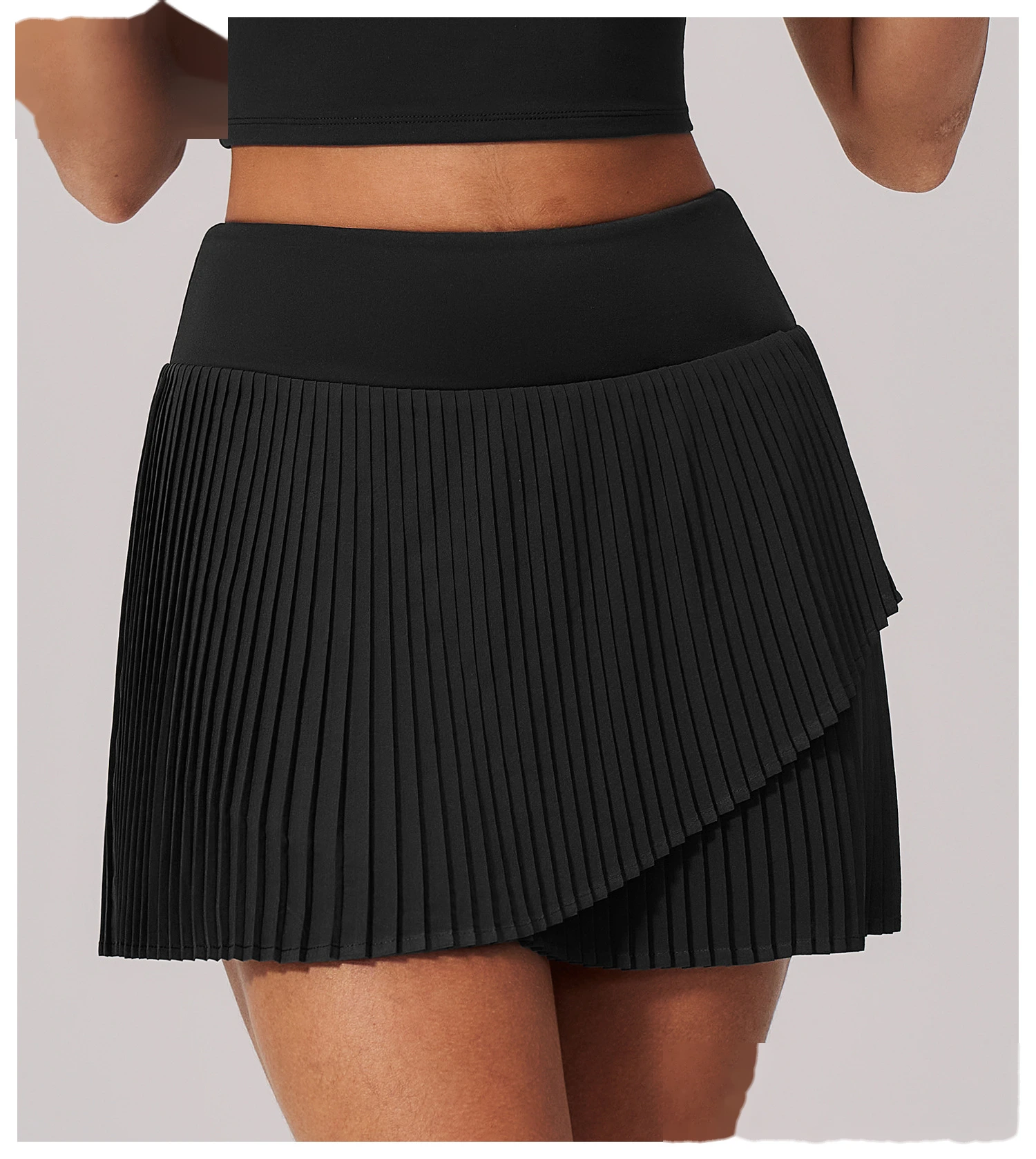 Women Summer Activewear Suit, Stretch Yoga Top + Anti-Exposure Pleated Tennis Skirt, Lightweight Fitness Outfit detail