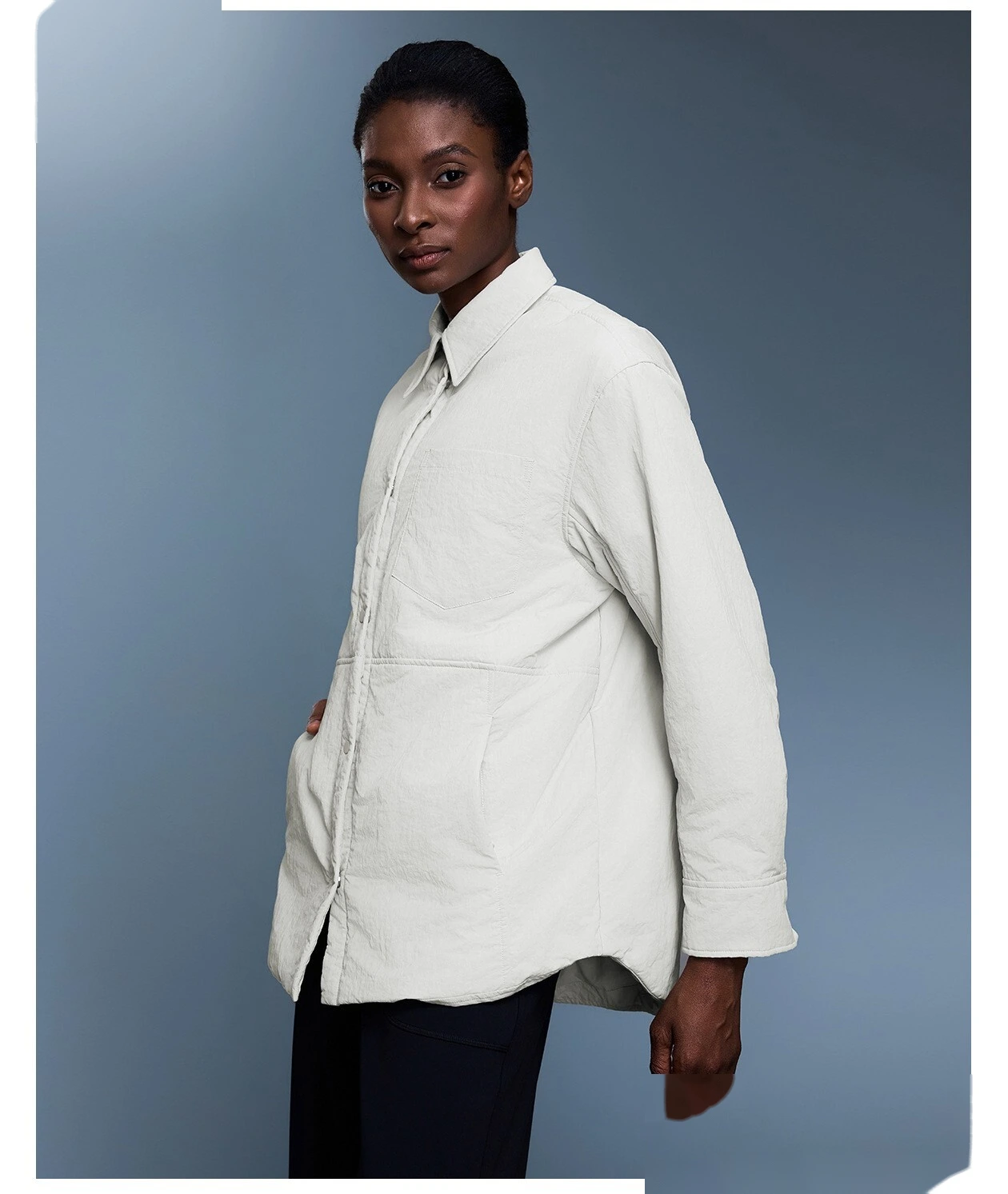 Custom lapel cotton-padded jacket women's autumn and winter new simple thick warm casual shirt jacket. detail
