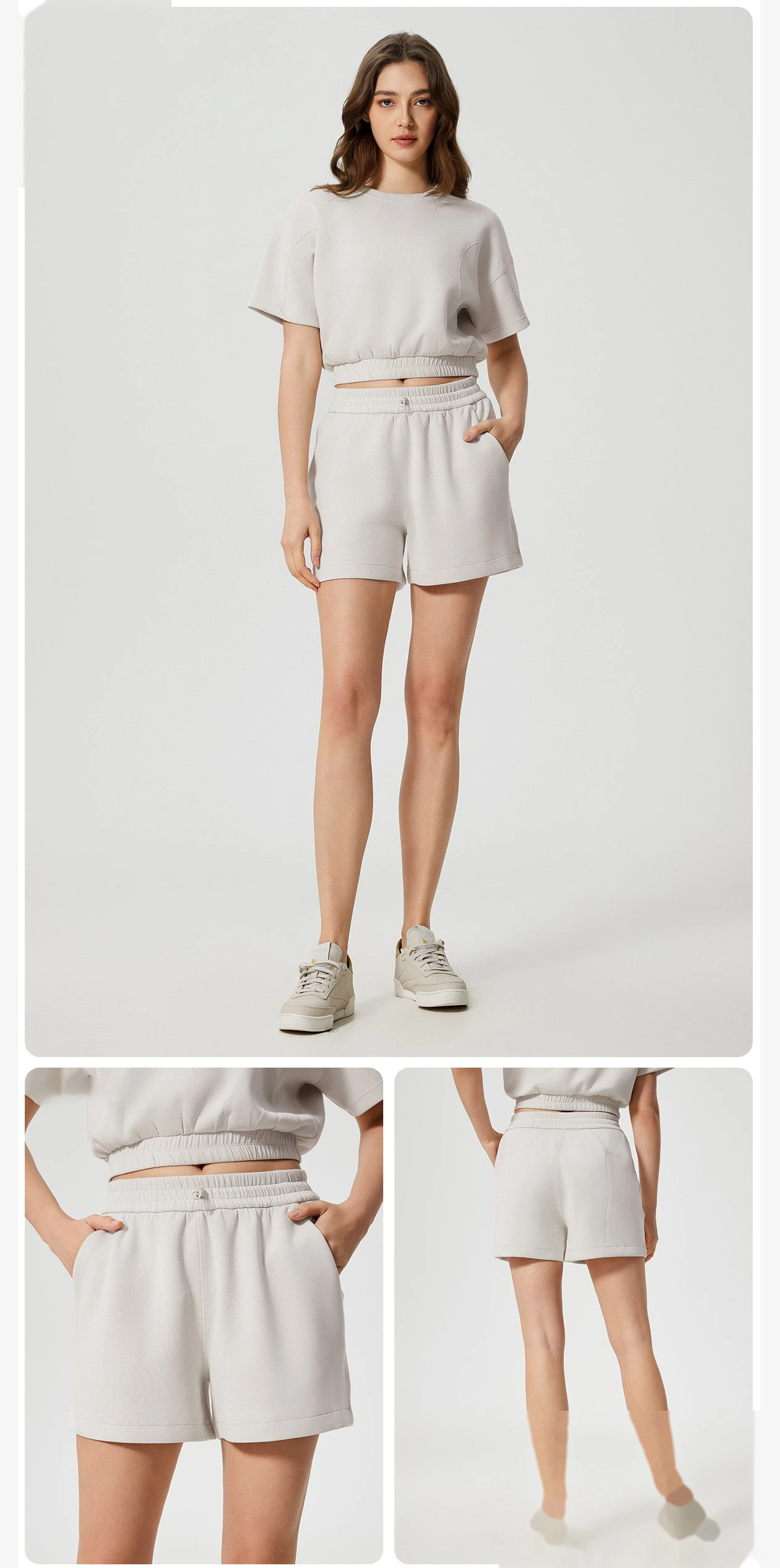 Customized high waist loose running shorts female air layer fitness yoga pants detail