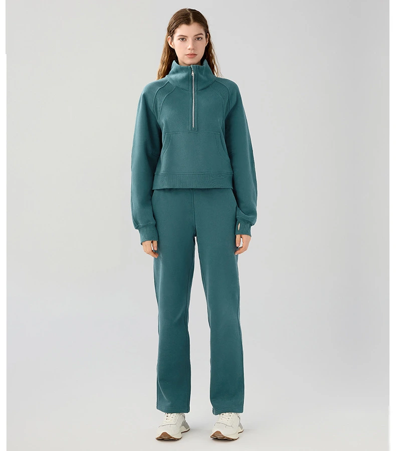 Women long sleeve half zip stand collar autumn fleece running sweatshirts detail