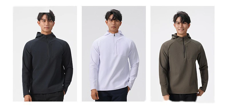 Custom autumn and winter running quick-drying clothes men's sports T-shirt half zipper hooded sweater detail