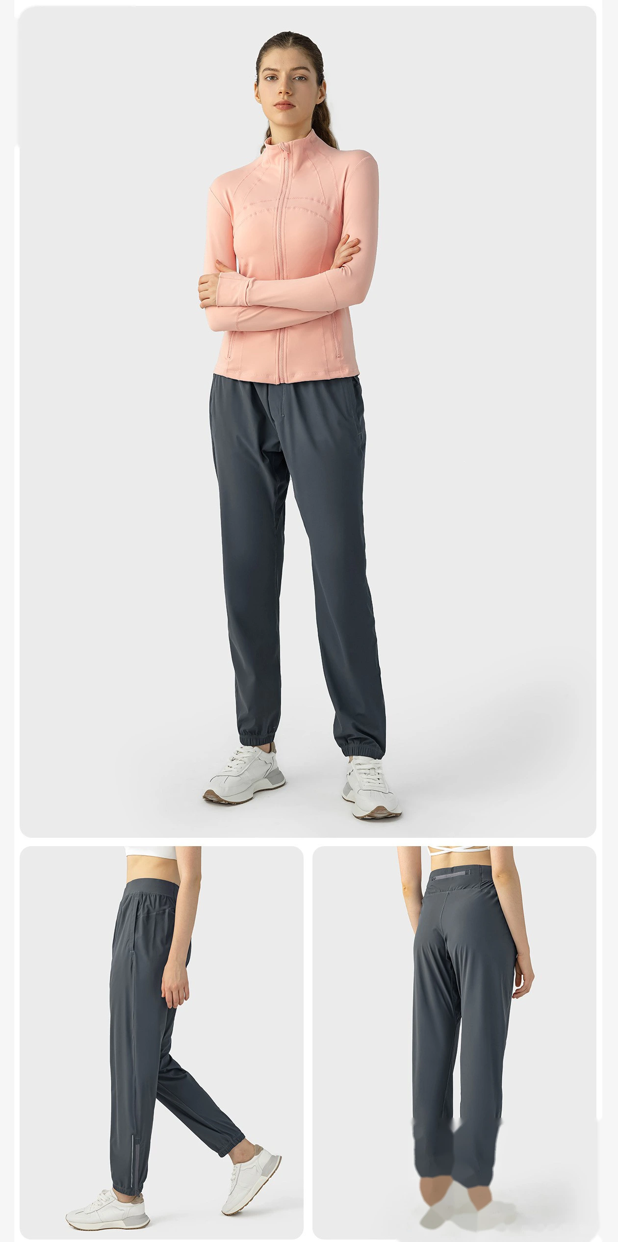 Yoga fitness casual pants with high waist and thin feet, zipper fitness leg-binding sweatpants for women detail