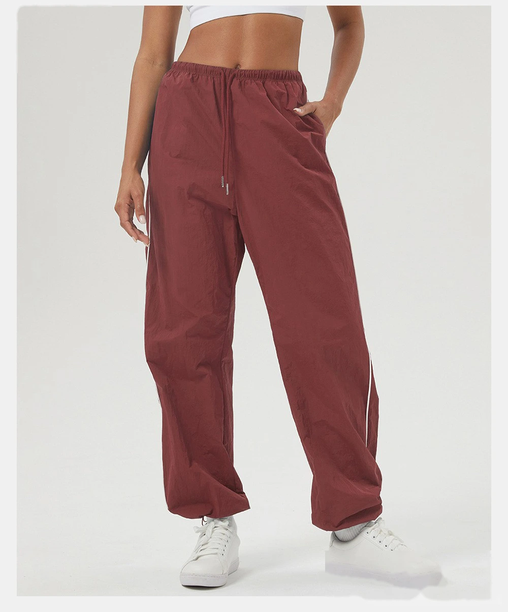 Custom contrast casual overalls drawstring pocket sports pants loose straight pants fitness pants detail