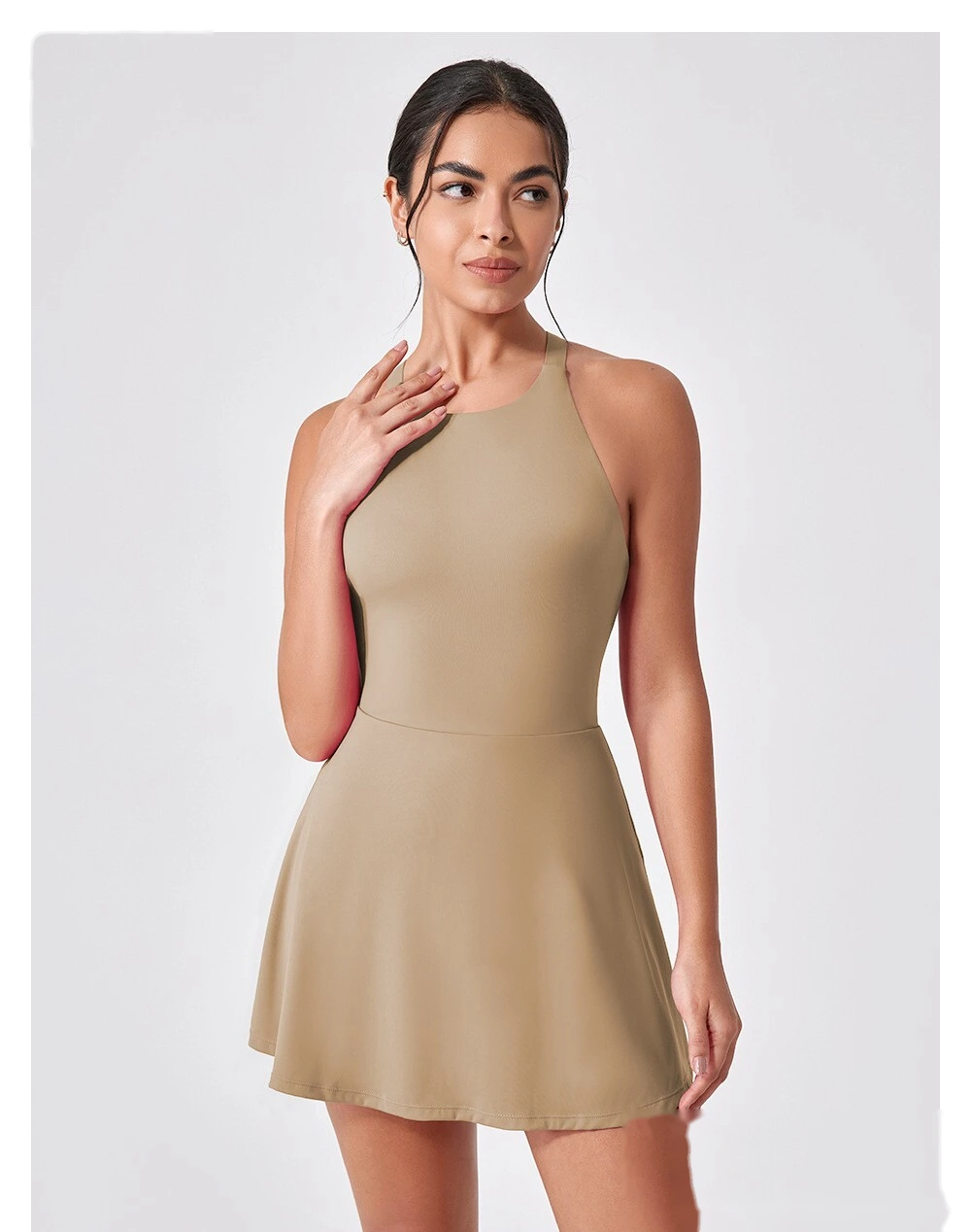 Sports dress is slim, light-proof and quick-drying feather tennis skirt, beautiful back fitness one-piece yoga suit detail