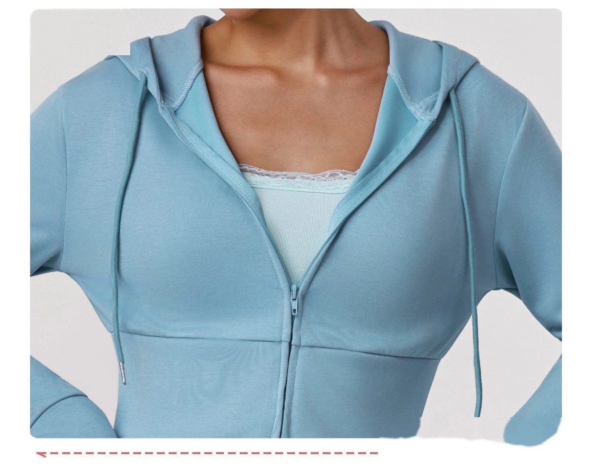 Women's Fall Winter Sports Tracksuit - Customizable Cropped Waist Hooded Jacket + Casual Outdoor Workout Set detail