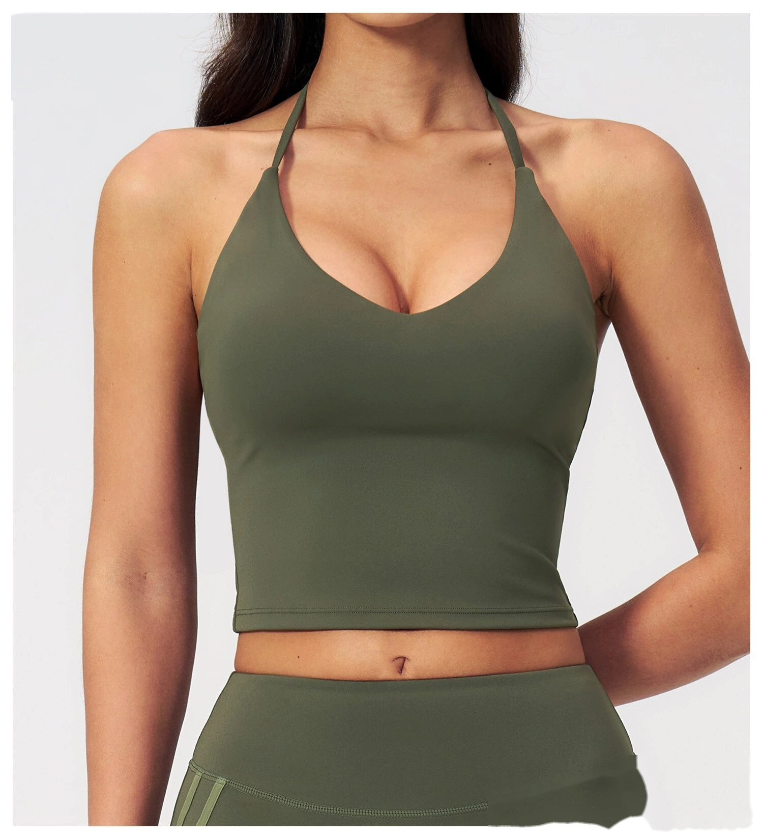 Custom Women Halter Sports Vest, V Neck Slim Yoga Top With Padded Bra Outer Wear Workout Tank Top detail