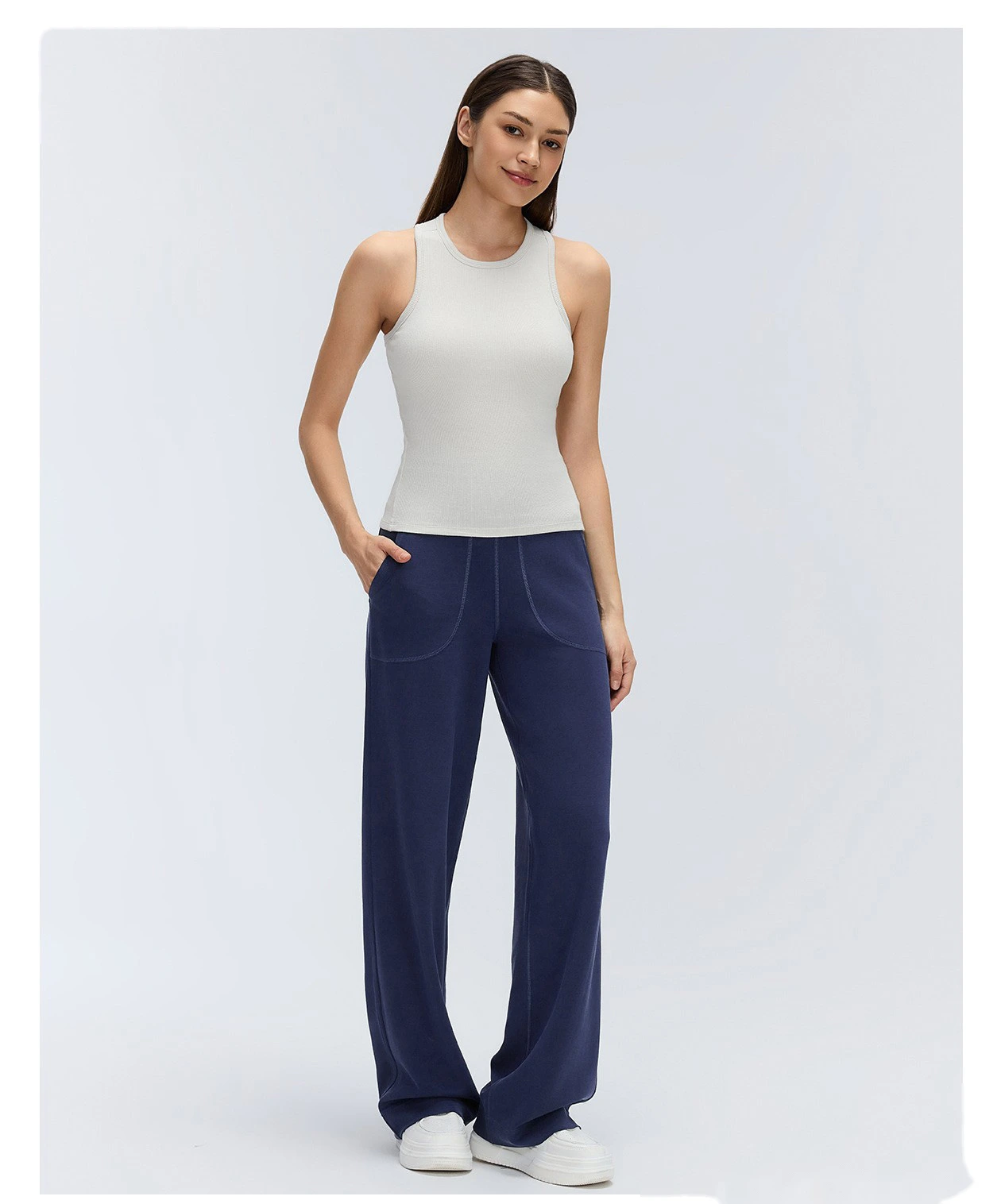 Custom Women's High Waist Draping Wide Leg Pants Loose Casual Trousers Soft Yoga Pants detail