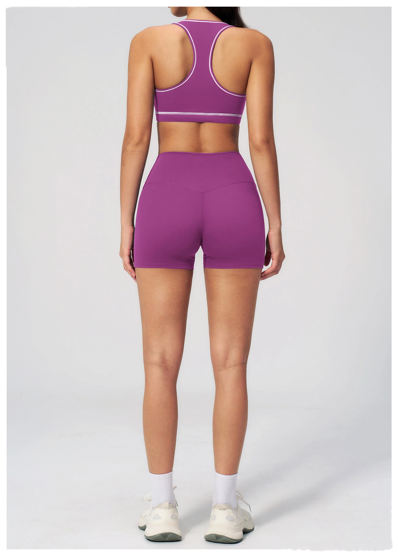 European American Style Color Block Yoga Bra & Hip Lifting Shorts Set, Women 2 Piece Fitness Activewear detail