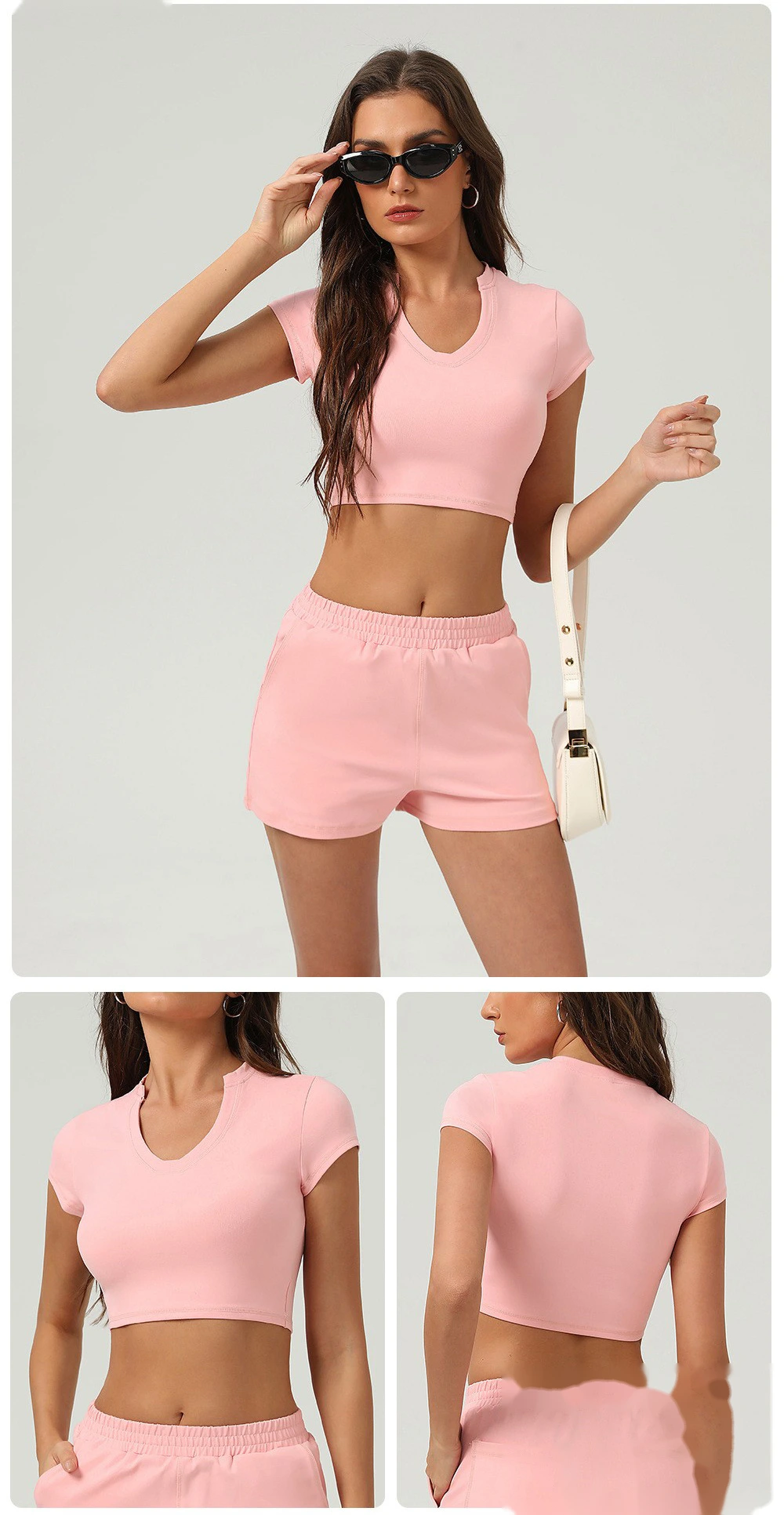 Yoga sports shirt female summer short sleeve high elastic tight yoga fitness T-shirt detail