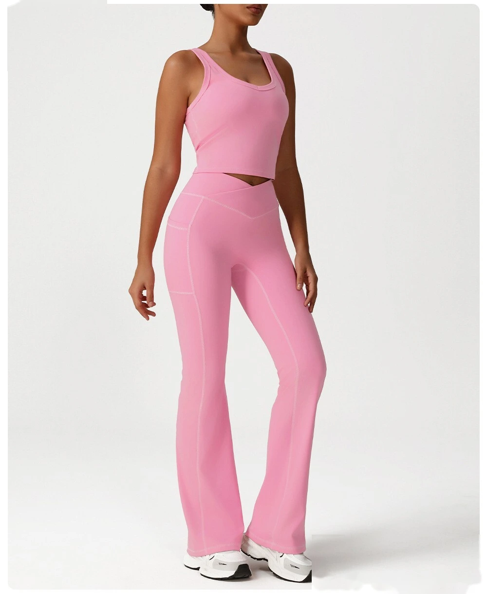 Custom-made cross high waist yoga dance sports wide-leg pants leisure hip fitness micro-pants. detail