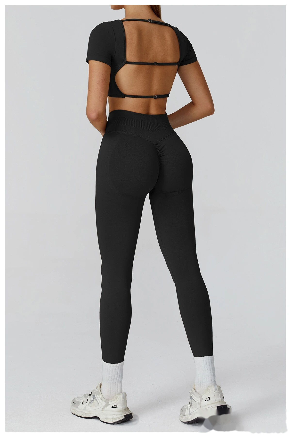 Customized seamless yoga clothes women's hollow back slim short-sleeved sports tops detail